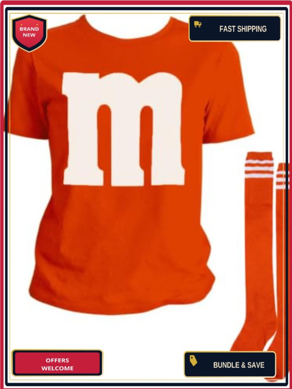 Letter M Halloween Costume T-Shirt Set Tube Socks Team Group Candy Cosplay